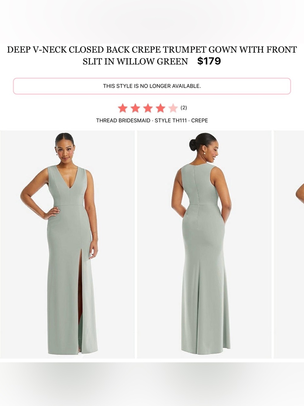Willow Green Deep V-Neck Crepe Maxi Gown